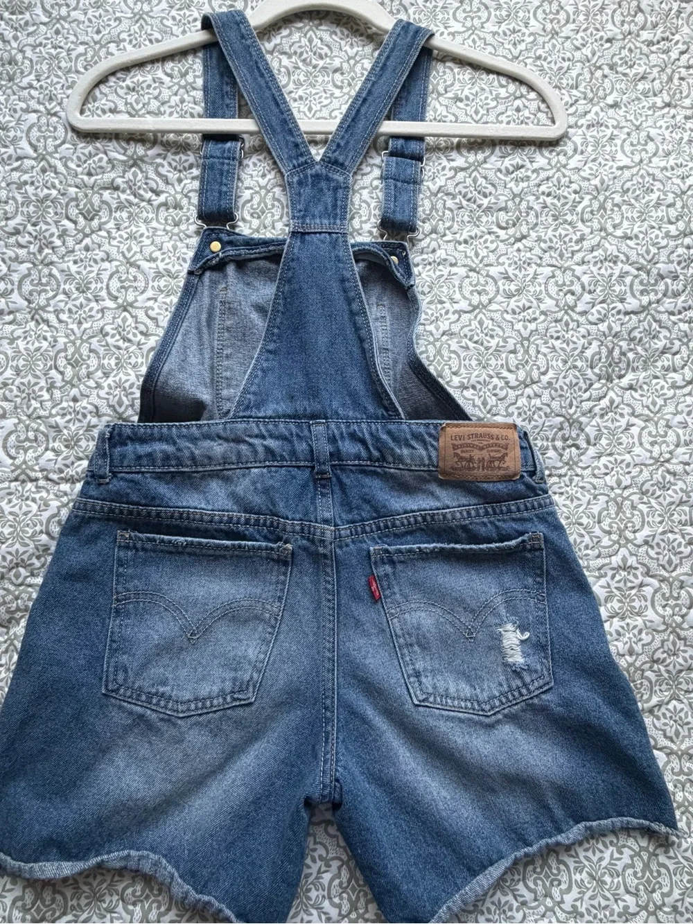 Levi's Blue Denim Shortall Overall Shorts Button‎ Adjustable Straps Pockets 12